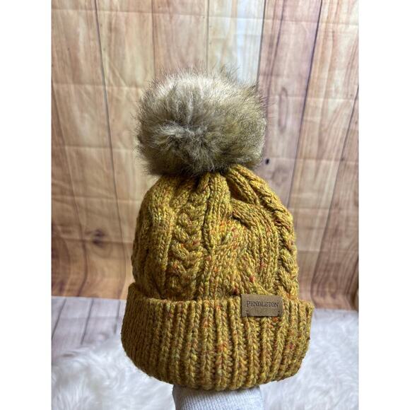 Pendleton Winter Cable Knit Hat Wool Blend Harvest Yellow Brown Unisex OS - Picture 3 of 4